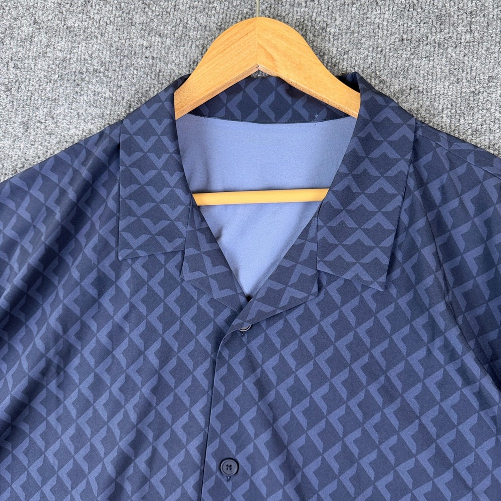 Lululemon Lightweight Camp Collar Shirt Mens 2XL Blue Geometric Button Up